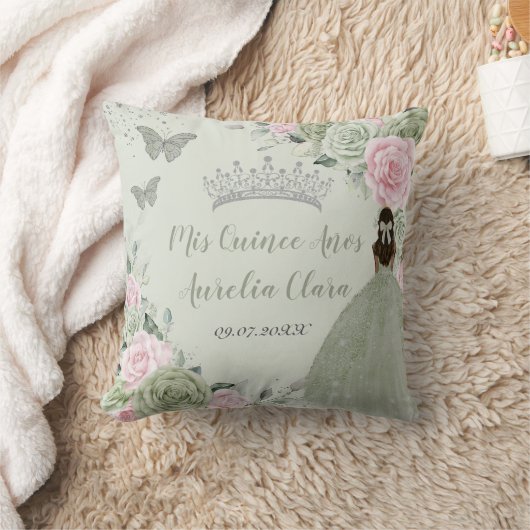 セージグリーンピンクフローラシルバーキンセアニェラキープサケ クッション (ブランケット)