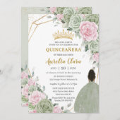 セージグリーンピンクフローラブラウンガールキンセアニラ 招待状 (正面/裏面)