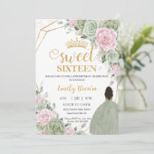 セージグリーンピンクフローラブラウンガールSweet sixteen 招待状 (スタンド正面)