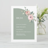 セージグリーンピンクフローラモノグラムハーフア結婚ーチズ セーブザデート (スタンド正面)