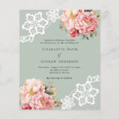 セージグリーンピンクフローラレース結婚式招待状 (正面)