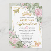 セージグリーンピンクフローラ蝶キンセアニラ 招待状 (正面/裏面)