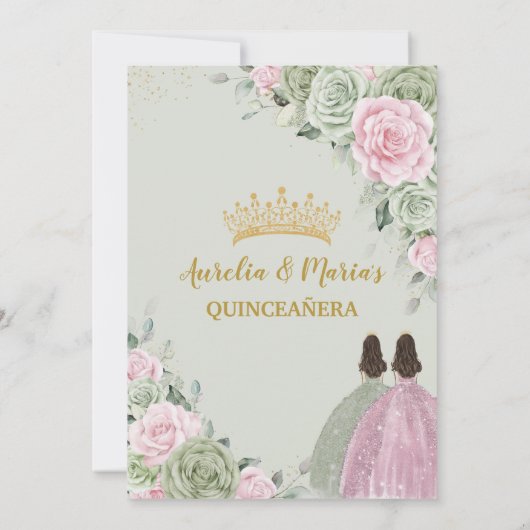 セージグリーンピンクフローラ金ゴールドキンセアニラツインズ 招待状 (裏面)