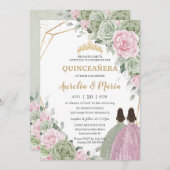 セージグリーンピンクフローラ金ゴールドキンセアニラツインズ 招待状 (正面/裏面)