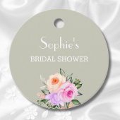 セージグリーンピンクブライトバラブライダルシャワー フェイバータグ