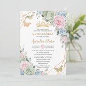 セージグリーンピンクブルーフローラキンセアニラスウィート16 招待状 (スタンド正面)