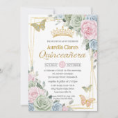 セージグリーンピンクブルーフローラバタフライキンセアニラ 招待状 (正面)