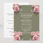 セージグリーンピンクローゼス招待状 招待状 (正面/裏面)