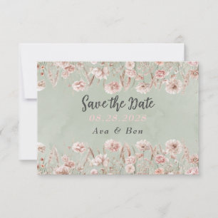 セージグリーンピンク牡丹の結婚式・Save The Dateカード サンキューカード