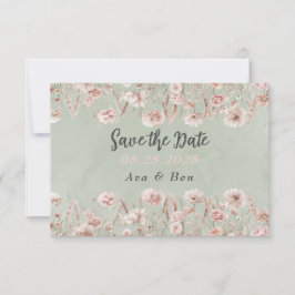セージグリーンピンク牡丹の結婚式Save The Dateカード サンキューカード