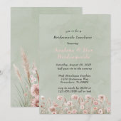 セージグリーンピンク牡丹の花嫁の昼食会 招待状 (正面/裏面)
