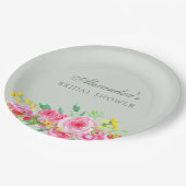 セージグリーンピンク牡丹ブライダルシャワー ペーパープレート (アングル)