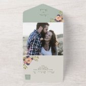 セージグリーンピーチ結婚フローラ オールインワン招待状 (外側)