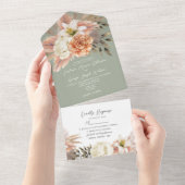 セージグリーンピーチ結婚フローラ オールインワン招待状 (貼ってはがせる)