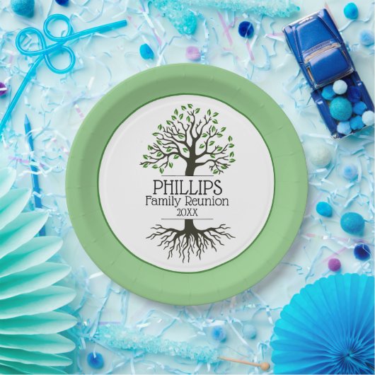 セージグリーンファミリーツリーファミリー懇親会 ペーパープレート (パーティー)