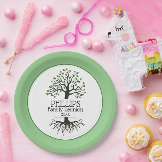 セージグリーンファミリーツリーファミリー懇親会 ペーパープレート (パーティー)