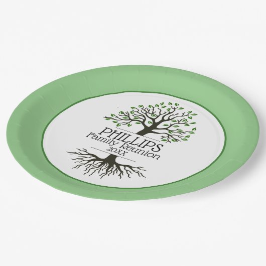 セージグリーンファミリーツリーファミリー懇親会 ペーパープレート (アングル)