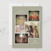 セージグリーンファミリーフォトコラージュ感謝祭 シーズンカード (正面)