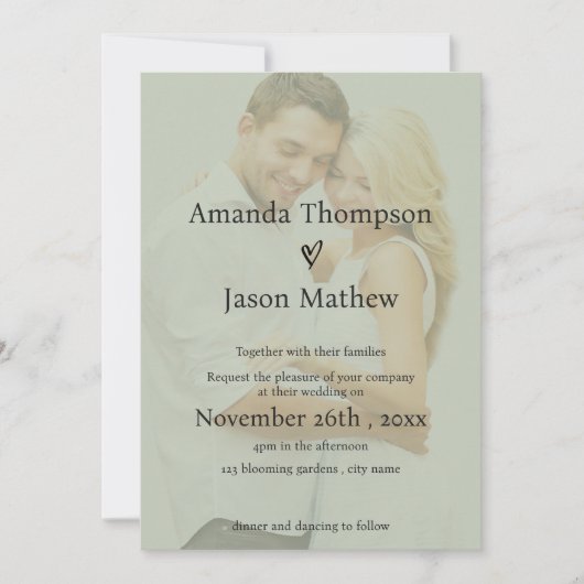 セージグリーンフェイクフェルムミニマリストオーバーレイ結婚ズ 招待状 (正面)