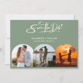 セージグリーンフォトQRコードエレガントな結婚式 セーブザデート (正面)