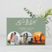 セージグリーンフォトQRコードエレガントな結婚式 セーブザデート (スタンド正面)