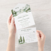 セージグリーンフォレストマウンテン素朴自然結婚ズ オールインワン招待状 (貼ってはがせる)