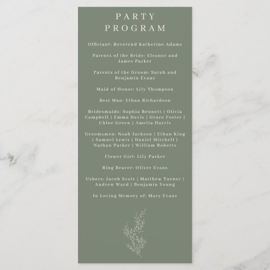 セージグリーンフラワーアイビー結婚式 プログラム (裏面)