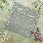 セージグリーンフラワーウェディングウェルカムギフトバスケットバッグ フェイバータグ