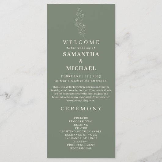 セージグリーンフラワーチニーフローラ結婚式 プログラム (正面)