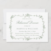 セージグリーンフランスのフローラリハーサルディナー 招待状 (正面)