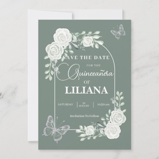 セージグリーンフローラアーチアンドバタフライクインセアニラ セーブザデート (正面)