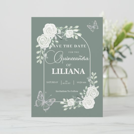 セージグリーンフローラアーチアンドバタフライクインセアニラ セーブザデート (スタンド正面)