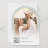 セージグリーンフローラアーチバタフライブライダルシャワー 招待状 (裏面)