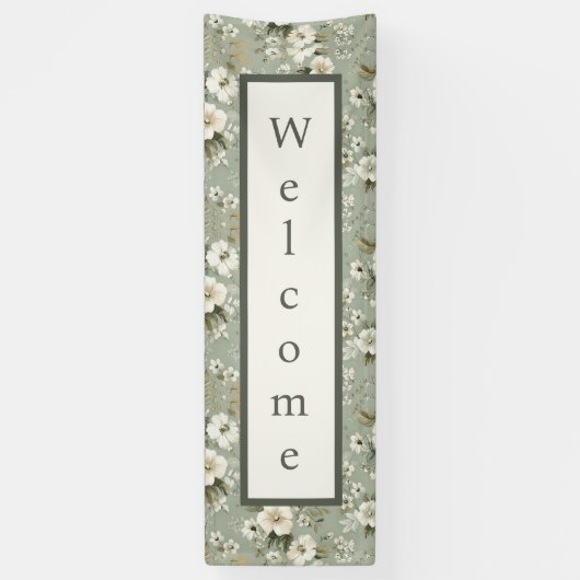 セージグリーンフローラウェルカムバナー 横断幕 (縦)