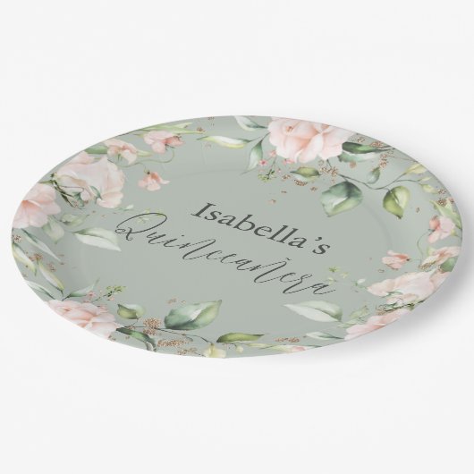 セージグリーンフローラウォーターカラーキンセニェラ紙 ペーパープレート (アングル)