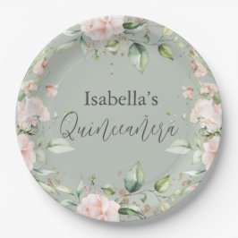 セージグリーンフローラウォーターカラーキンセニェラ紙 ペーパープレート