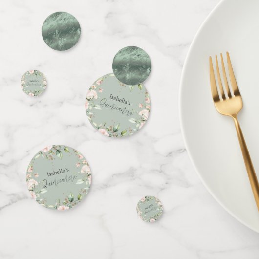 セージグリーンフローラウォーターカラーグリッターキンセアニラ コンフェッティ (グループ)