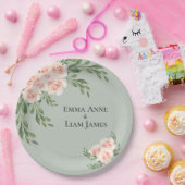 セージグリーンフローラウォーターカラーロマンチック結婚ズ ペーパープレート (パーティー)