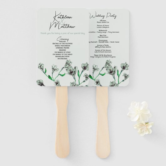 セージグリーンフローラウォーター結婚カラー ハンドファン (正面&裏面)