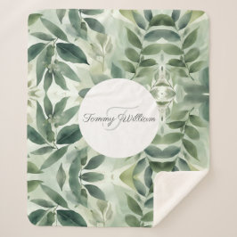 セージグリーンフローラエレガント シェルパブランケット