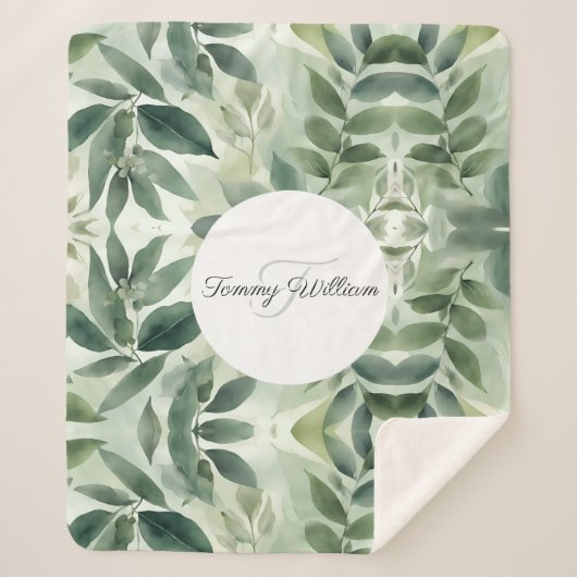 セージグリーンフローラエレガント シェルパブランケット (正面)