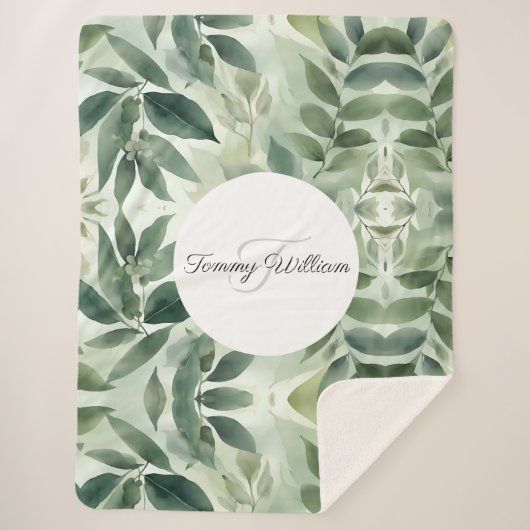 セージグリーンフローラエレガント シェルパブランケット (正面)