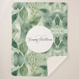 セージグリーンフローラエレガント シェルパブランケット