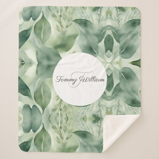セージグリーンフローラエレガント シェルパブランケット (正面)