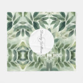 セージグリーンフローラエレガント フリースブランケット (正面(横))