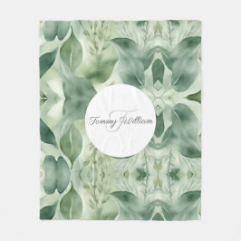 セージグリーンフローラエレガント フリースブランケット