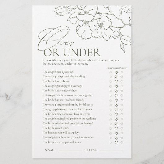 セージグリーンフローラオーバーまたは下ブライダルシャワーゲーム (正面)