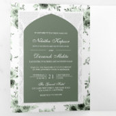 セージグリーンフローラオールインワンレースインディアン結婚 三つ折り招待状 (内部最初)