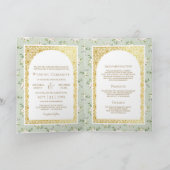 セージグリーンフローラオールインワン金ゴールドインディアン結婚 招待状 (内部)