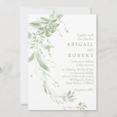 セージグリーンフローラガーランドQRコード結婚s 招待状 (正面)